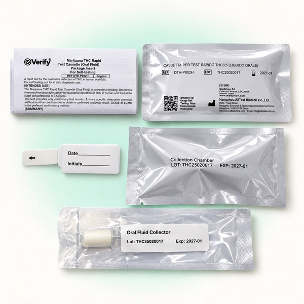 Verify® Self Test Marijuana THC – contenuto del kit e foglietto illustrativo