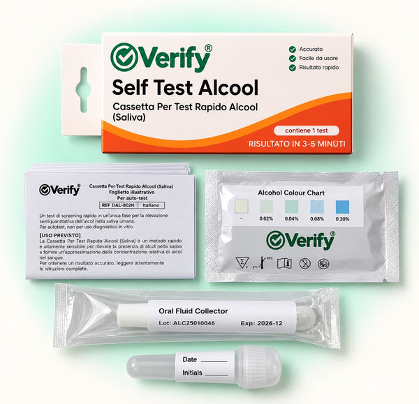 Verify® Self Test Alcool – contenuto del kit e foglietto illustrativo
